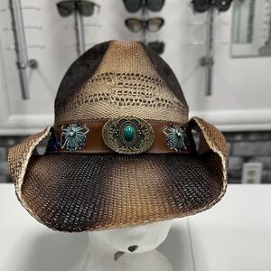 Brown and Black Western Hat with Turquoise Accent